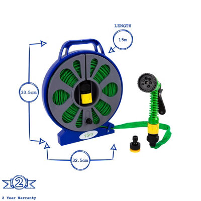 Portable Garden Hose Reel With 10 Metres of Hose + 7 Dial Spray Gun +  Fittings