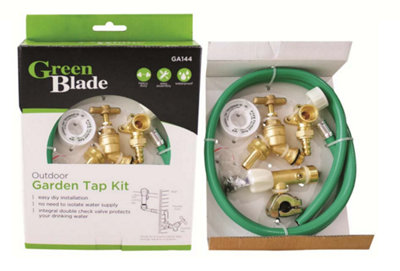Green Blade GA144 Outside Garden Tap Brass - Full Kit For Through Wall Installation - Self Cutting