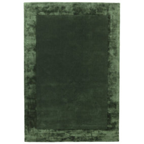 Green Bordered Wool Handmade Luxurious Modern Plain Easy to Clean Rug For Dining Room Bedroom And Living Room-120cm X 170cm