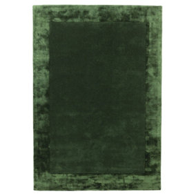Green Bordered Wool Handmade Luxurious Modern Plain Easy to Clean Rug For Dining Room Bedroom And Living Room-200cm X 290cm