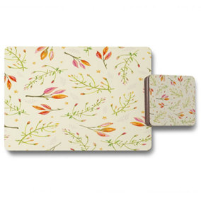 Green Branches on Light Background (Placemat & Coaster Set) / Default Title