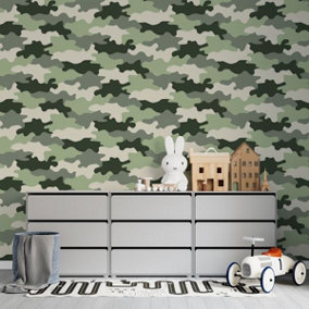Green Camouflage Army Wallpaper 10m Rasch 260914