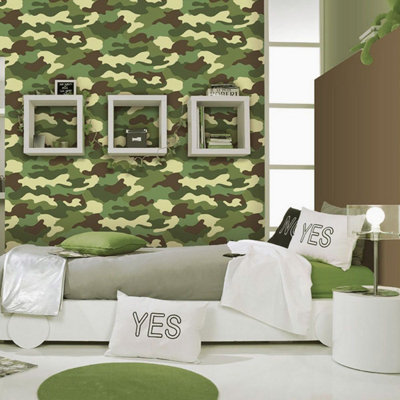 Green Camo Pattern Fabric, Wallpaper and Home Decor