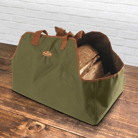 Green Canvas Log Carrier With Handles