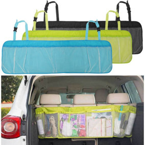 Green Car Mesh Pocket Hanging Boot Trunk Seat Tidy Storage Travel Basket Organiser Box