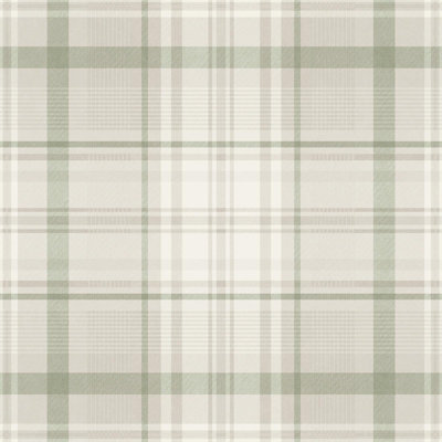 Green Check Wallpaper Tartan Country Style Feature Wall Lounge Bedroom Hallway