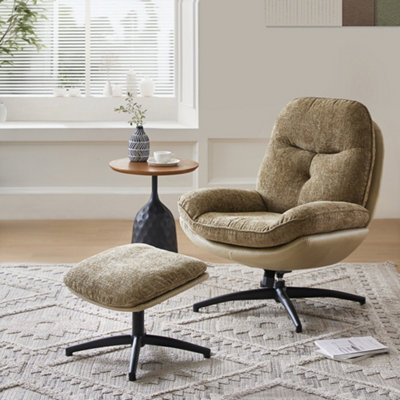 Green Chenille Lounge Chair with Footstool
