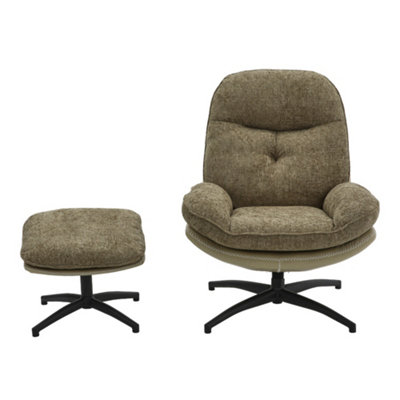 Green Chenille Lounge Chair with Footstool