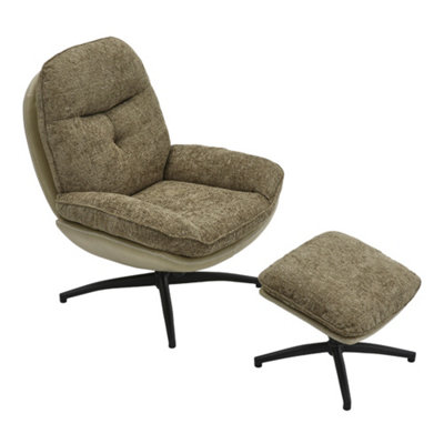 Green Chenille Lounge Chair with Footstool