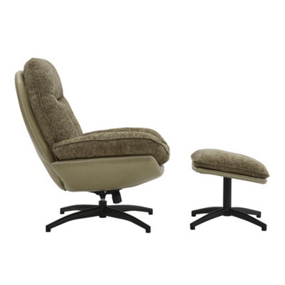 Green Chenille Lounge Chair with Footstool