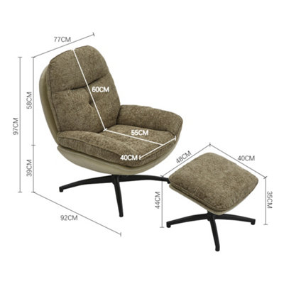 Green Chenille Lounge Chair with Footstool