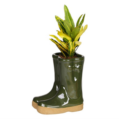 Green Children Wellington Outdoor Boot Ceramic Indoor Outdoor Summer Flower Pot Garden Planter