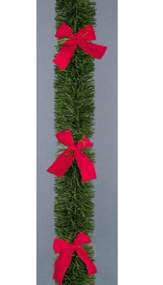 Green Christmas Decorative Garland with Red Bows 2.7m x 10cm