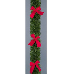 Green Christmas Decorative Garland with Red Bows 2.7m x 10cm