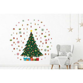 Green Christmas Tree and Colourful Snowflakes, Stickers, Xmas Art, DIY Art, Home