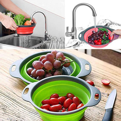 Green Collapsible Kitchen Silicone Colander Strainer Bowl