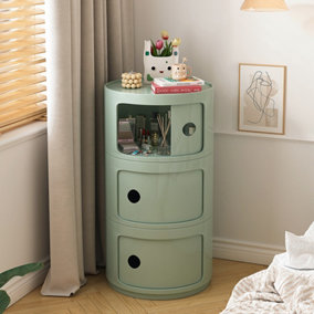 Green Cylindrical Multi-Tiered Plastic Bedside Storage Drawers Unit Drawer Bedside Chest 58cm H