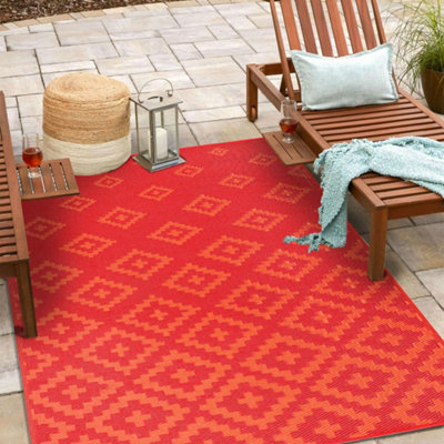 Green Decore 120 x 180 cm Bettina Red & Orange Outdoor Rug Perfect for Garden, Patio, Picnic, Decking