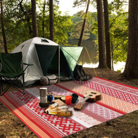 Green Decore 120 x 180 cm ( Folded ) Prime Red/ Orange Reversible Recycled Plastic Camping and Picnic Rugs
