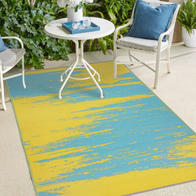 Green Decore 120 x 180 cm Liza Aqua Blue and Yellow Outdoor Rug Perfect for Garden, Patio, Picnic, Decking