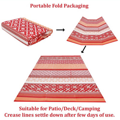 Green Decore 120 x 180 cm Prime Red / Orange Reversible Plastic Camping, Picnic and Garden Outdoor Rug