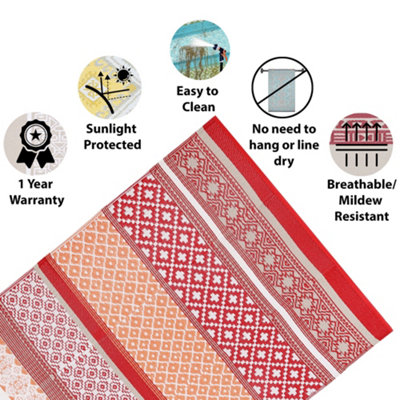 Green Decore 120 x 180 cm Prime Red / Orange Reversible Plastic Camping, Picnic and Garden Outdoor Rug