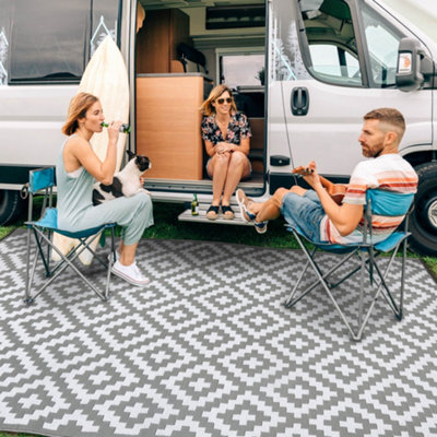 Green Decore 180 x 270 cm Grey / White Reversible Plastic Camping ...