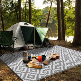Green Decore 180 x 270 cm Grey / White Reversible Plastic Camping, Picnic and Garden Outdoor Rug