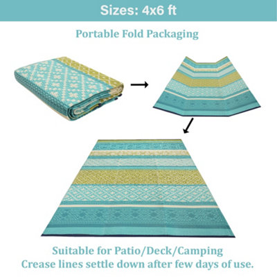 Green Decore 180 x 270 cm Prime Turquoise Blue / Green Reversible Plastic Camping, Picnic and Garden Outdoor Rug