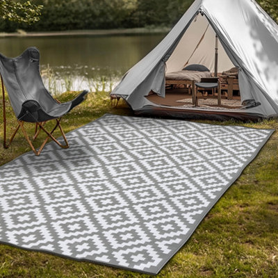 Green Decore 270 x 360 cm Grey/White Reversible Plastic Camping, Picnic ...
