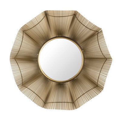 Green Decore Blaze Antique Decorative Wall Mirror For Bedroom, Living Room & Hallway, Metal Frame, Brass, 90cm Round