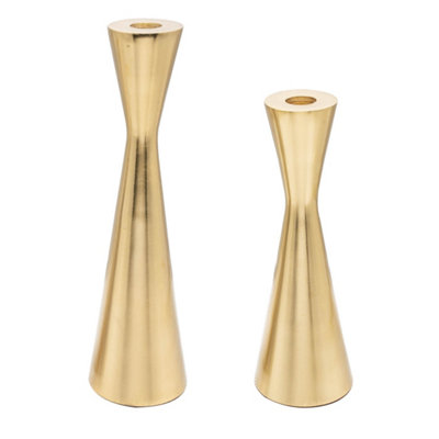 Green Decore Brass Finish Taper Candle Holder Set 2 DIY at B&Q