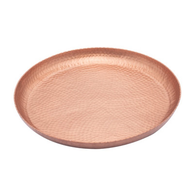 Green Decore Circular Hammered Copper Aluminum Tray 32 CM Round