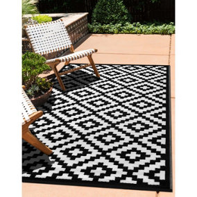 Green Decore Lightweight Reversible Stain Proof Plastic Outdoor Rug  Nirvana, Black/White, 120cmx180cm (4ftx6ft)