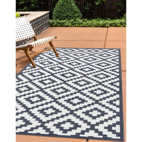 Green Decore Lightweight Reversible Stain Proof Plastic Outdoor Rug  Nirvana, Charcoal Grey / White, 150cmx240cm (5ftx8ft)