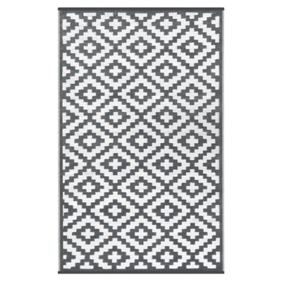 Green Decore Lightweight Reversible Stain Proof Plastic Outdoor Rug  Nirvana, Charcoal Grey / White, 150cmx240cm (5ftx8ft)