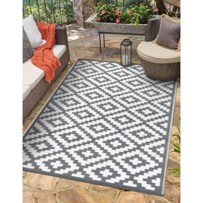 Green Decore Lightweight Reversible Stain Proof Plastic Outdoor Rug  Nirvana, Grey/White, 120cmx180cm (4ftx6ft)