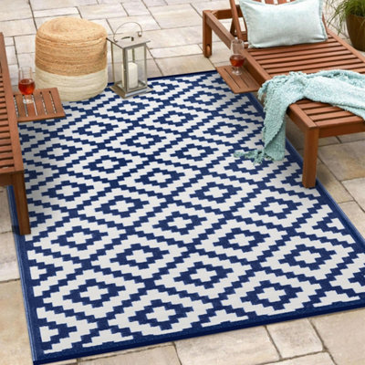 Green Decore Lightweight Reversible Stain Proof Plastic Outdoor Rug  Nirvana, Navy Blue White, 120cmx180cm (4ftx6ft)