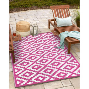 Green Decore Lightweight Reversible Stain Proof Plastic Outdoor Rug  Nirvana, Pink & White, 120cmx180cm (4ftx6ft)