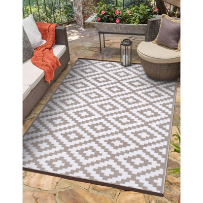 Green Decore Lightweight Reversible Stain Proof Plastic Outdoor Rug  Nirvana, Taupe White, 150cmx240cm (5ftx8ft)