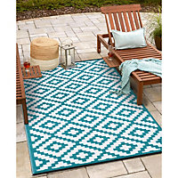 Green Decore Lightweight Reversible Stain Proof Plastic Outdoor Rug  Nirvana, Teal Blue / White, 120cmx180cm (4ftx6ft)