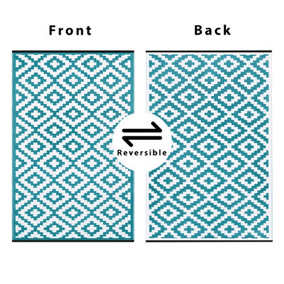 Green Decore Lightweight Reversible Stain Proof Plastic Outdoor Rug  Nirvana, Teal Blue / White, 120cmx180cm (4ftx6ft)