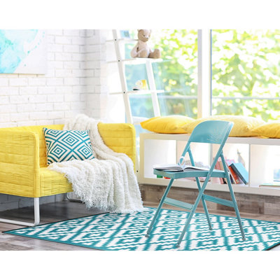 Green Decore Lightweight Reversible Stain Proof Plastic Outdoor Rug  Nirvana, Teal Blue / White, 120cmx180cm (4ftx6ft)
