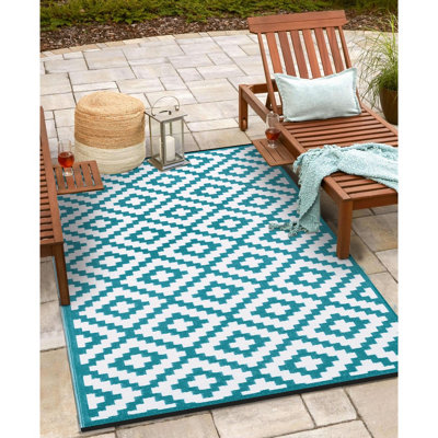 Green Decore Lightweight Reversible Stain Proof Plastic Outdoor Rug  Nirvana Teal Blue / White 240cmx300cm (8ftx10ft)