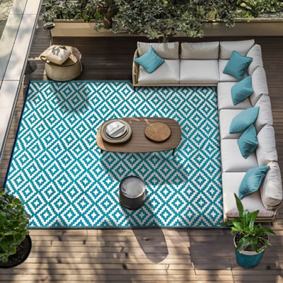 Green Decore Lightweight Reversible Stain Proof Plastic Outdoor Rug ...