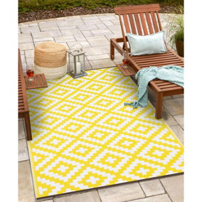 Green Decore Lightweight Reversible Stain Proof Plastic Outdoor Rug  Nirvana, Yellow/White, 90cmx150cm (3ftx5ft)