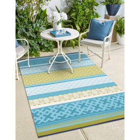 Green Decore Lightweight Reversible Stain Proof Plastic Outdoor Rug  Prime Turquoise / Green 120cmx180cm (4ftx6ft)