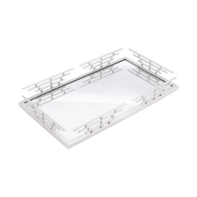 Green Decore PYRO Rectangular Modern Silver Iron Tray 36 x 21 CM