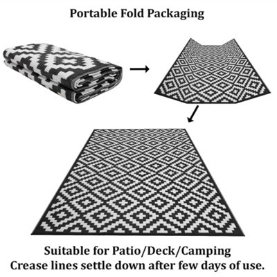 Green Decore Reversible Recycled Plastic Camping and Picnic Rugs Black/White 270 x 360 cm ( Folded )