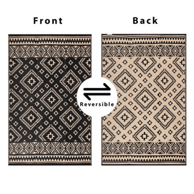 Green Decore Reversible Recycled Plastic Camping and Picnic Rugs Venice Black / Beige 270 x 360 cm ( Folded )
